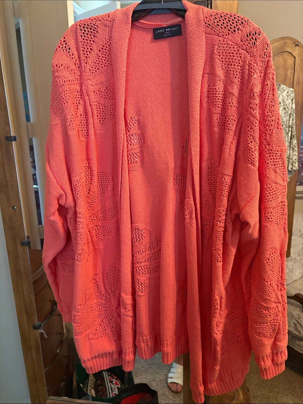 Lane Bryant Coral Open-Front Crochet Cardigan